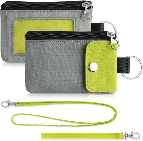 Vista 16 de Artpaxy Cartera minimalista para hombres y mujeres, llavero con bloqueo RFID, con cremallera, pequeña cartera con ventana de identificación, 2