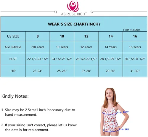 Vista 6 de As Rose Rich - Trajes de baño de una pieza para niñas, tallas 7 - 16, UPF50+