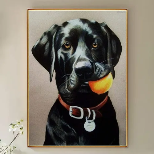 Vista 3 de Kit de pintura de diamante de labrador de perro negro para adultos y niños, pintura de diamante 5D, manualidades para decoración de pared del hogar