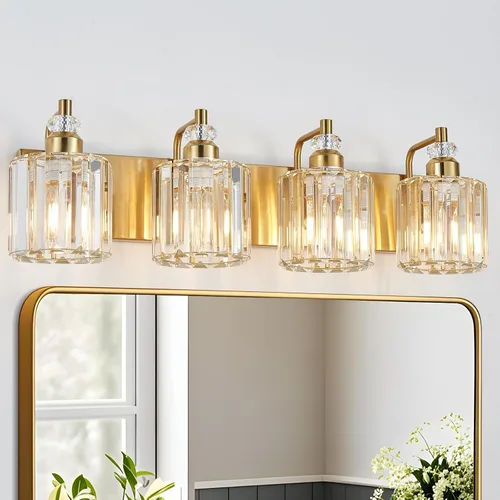 Vista 27 de Accesorio de Iluminación de Baño Moderno de 3 Luces Cromado Luces de Tocador de Baño Sobre Espejo Aplique de Pared con Pantallas de Cristal K9 Base