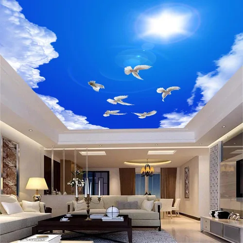 Vista 6 de Papel tapiz 3D personalizado para techo, cielo azul, nubes blancas, vid, mural de techo, sala de estar, dormitorio, fondo mural de pared Mural 10