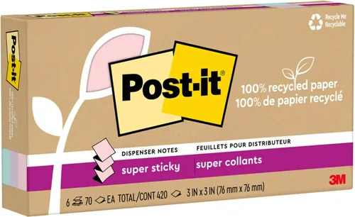 Vista 10 de Post-it Notas superadhesivas 100% recicladas, 4 x 6 pulgadas, Oasis, 8 blocs