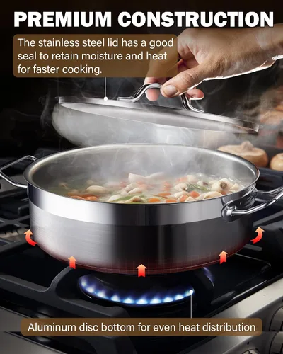 Vista 4 de Cooks Standard - Sartén profunda con tapa para saltear, de 4 cuartos de galón, profesional de acero inoxidable, sartén multiusos del chef