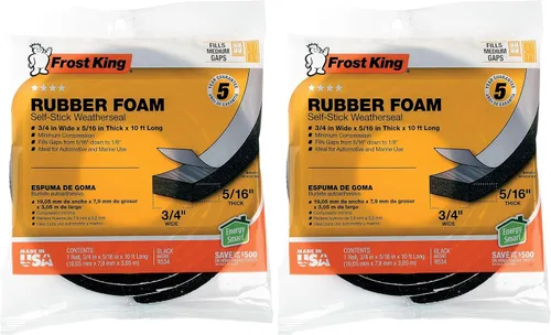 Vista 18 de Frost King R516H - Cinta de espuma de goma de esponja de 1-1/4 pulgadas por 7/16 pulgadas por 10 pies de grosor, color negro