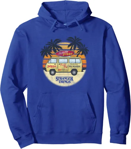 Vista 3 de Stranger Things Sudadera con capucha Surfer Boy Pizza Van sin botones, Azul / Patchwork, S