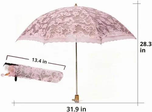 Vista 6 de Honeystore Sombrilla de viaje de encaje plegable anti-uv paraguas bordado a prueba de viento 2 Plegables Negro
