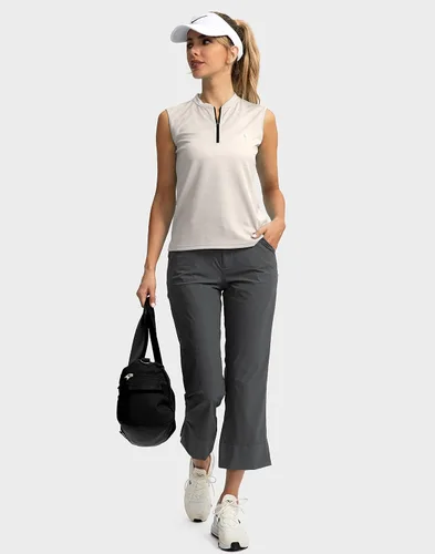 Vista 6 de SANTINY Camiseta de golf sin mangas para mujer, con cremallera, ligera, de secado rápido, camiseta polo para mujer