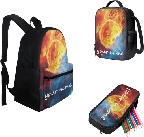 Vista 91 de FOR U DESIGNS Fuego baloncesto impreso niños escuela mochilas viaje mochila libro bolsa