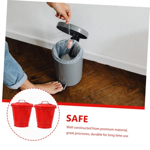 Vista 3 de Mini cubo de basura con tapa de hierro galvanizado, papelera de escritorio resistente para cocina y oficina