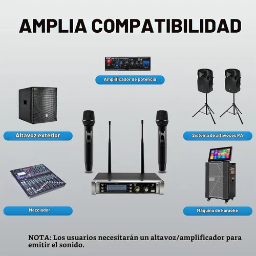 Vista 8 de PRORECK UK-2000 UHF Sistema de micrófono inalámbrico de 2 canales con dos micrófonos de mano, rango de frecuencia seleccionable 560, perfecto