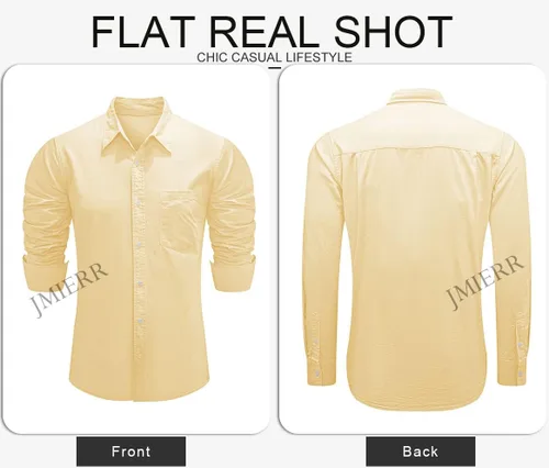 Vista 8 de JMIERR Camisa de vestir de manga larga con botones y lino de algodón para hombre
