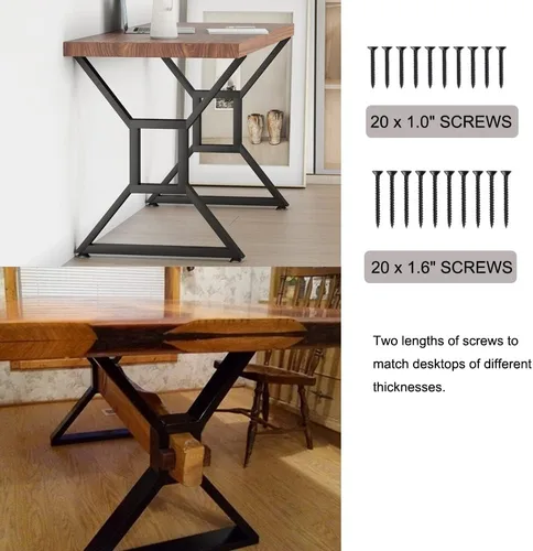 Vista 5 de Patas de metal para mesa, patas de escritorio y muebles resistentes, juego de 2 industriales modernos (28 pulgadas de altura, 23.6 pulgadas de ancho)
