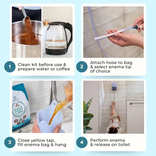 Vista 7 de PREMIUM Enema™ juego de bolsa de silicona transparente para enema, con llave de paso de precisión, válvula de retención, manguera larga de silicona