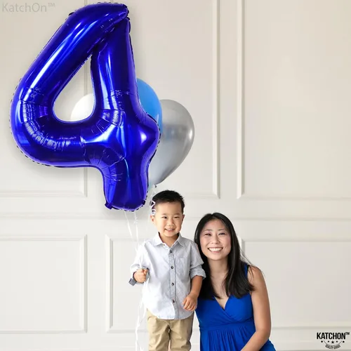 Vista 6 de KatchOn Globos azules del número 4 para cumpleaños de 40 pulgadas
