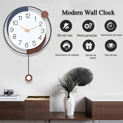 Vista 4 de Dankeit Reloj de pared decorativo con péndulo, silencioso, funciona con batería de cuarzo, grande de 13x20 pulgadas para decoración de la sala