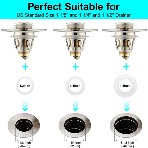 Vista 3 de Tapón Universal para Lavabo de Baño - Filtro de Drenaje de Lavabo con Rebote, Tapón de Drenaje Emergente de Níquel Cepillado, Tapón de Fregadero