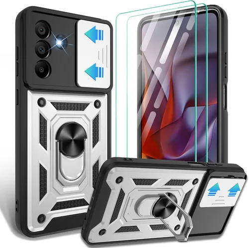 Vista 18 de Gritup Funda para Moto G Stylus 5G-2021 con cubierta deslizante para cámara 1 paquete de protectores de pantalla HD Soporte de metal giratorio