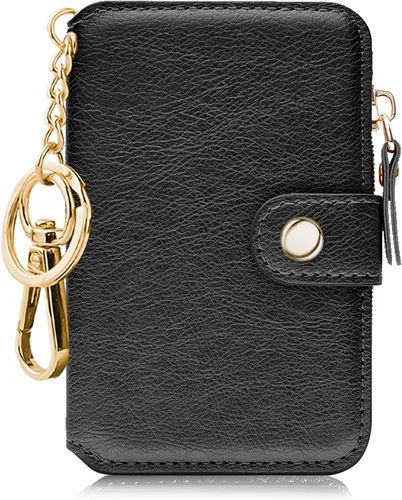 Vista 62 de Cartera con llavero, tarjetero con bloqueo RFID de piel, funda para tarjetas de crédito con cremallera para mujer