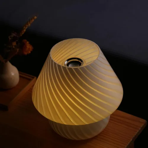 Vista 8 de BSOD Lámpara de seta con remolino, lámparas vintage de mesa de noche de 9.9 pulgadas, cristal de Murano translúcido blanco a rayas, luz nocturna