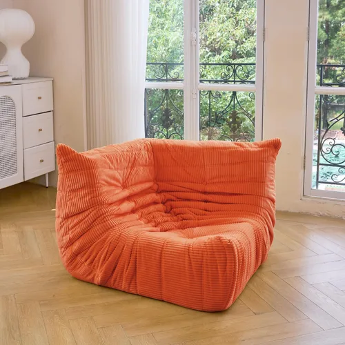 Vista 9 de N&V Fireside - Silla esquinera sin brazos, sofá de piso de pana suave de alta calidad, sofá de espuma para sala de estar, dormitorio y oficina Beige