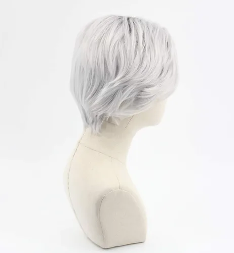Vista 5 de Peluca de disfraz de Halloween con bota gris plateado y rizada corta para hombre