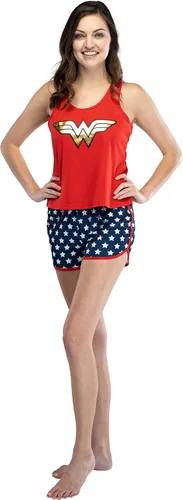 Vista 2 de INTIMO Wonder Woman Logo Conjunto de pijama de malla y pantalones cortos para mujer