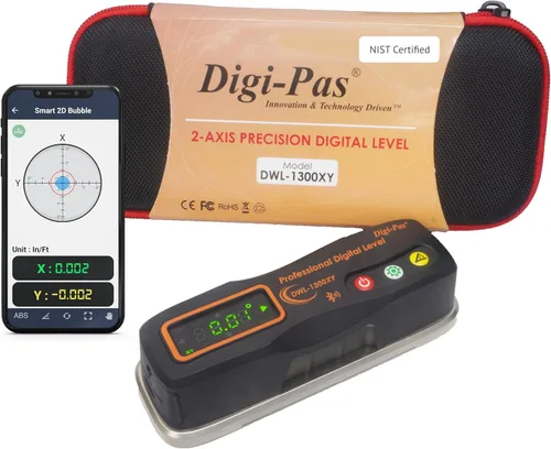 Vista 5 de Digi-Pas Nivel de maquinista inteligente de 2 ejes DWL1300XY Bluetooth 0.002"/ft (40 segundos) - Paquete de 3 3-unidades (negro)