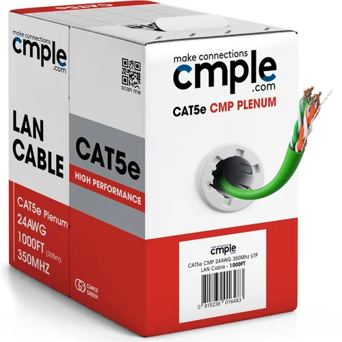 Vista 12 de Cmple - Cable Plenum Cat5e de 1000 pies, CMP, Negro, 350MHz Gigabit Ethernet Red Sólida Internet Bulk UTP