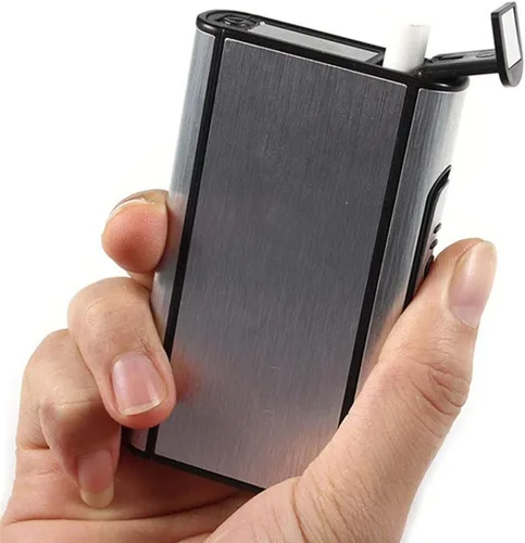 Vista 7 de Dispensador de caja de cigarrillos de aluminio, eyección automática, capacidad para 10 cigarrillos regulares, cierre magnético, negro