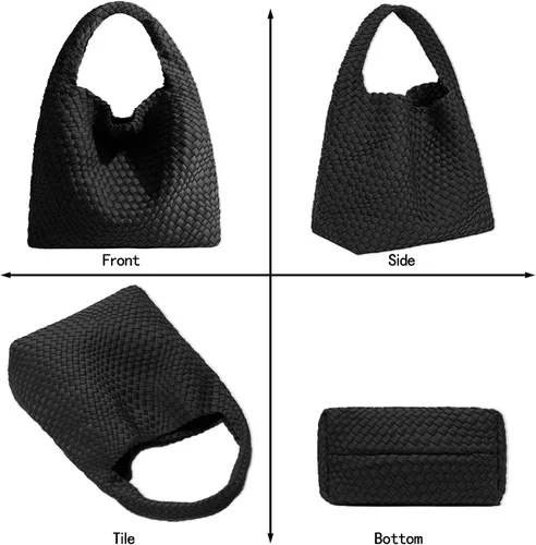 Vista 7 de JINMANXUE Bolso tejido para mujer, bolso de hombro de neopreno con asa superior, bolso Hobo, bolso de viaje, bolso de muñeca para el trabajo