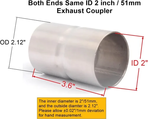 Vista 2 de Acoplador de Escape Universal ID de 2 Pulgadas Adaptador de Escape de Acero Inoxidable Total Length in 3.6 inch, Seamless No Crack, Pipe Connector