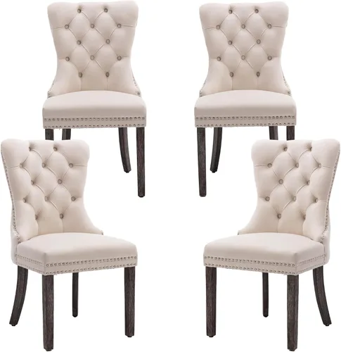 Vista 26 de Juego de 2 sillas de comedor de terciopelo beige, elegantes capitoné