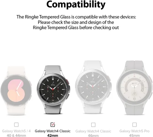 Vista 2 de Ringke Protector de pantalla de vidrio [paquete de 4] compatible con Samsung Galaxy Watch 4 Classic de 1.654 pulgadas, vidrio templado, dureza 9H