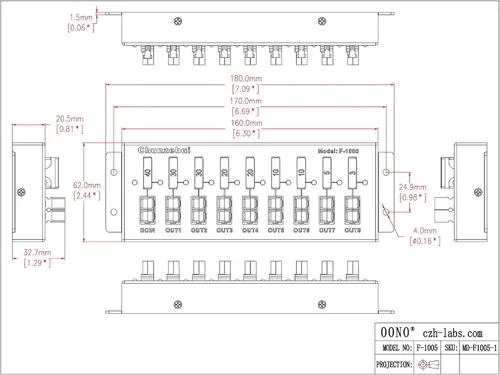 Vista 7 de F-1005 9 puertos 40A conector divisor de potencia Distribuidor Fuente Strip, 1 Entrada y 8 Salida.