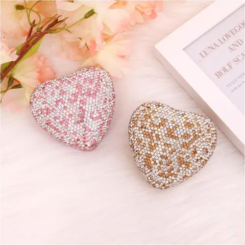 Vista 5 de Naimo Caja de anillo de compromiso con forma de corazón de diamantes de imitación, soporte de terciopelo, aretes, moneda, joyero, caja con luz LED