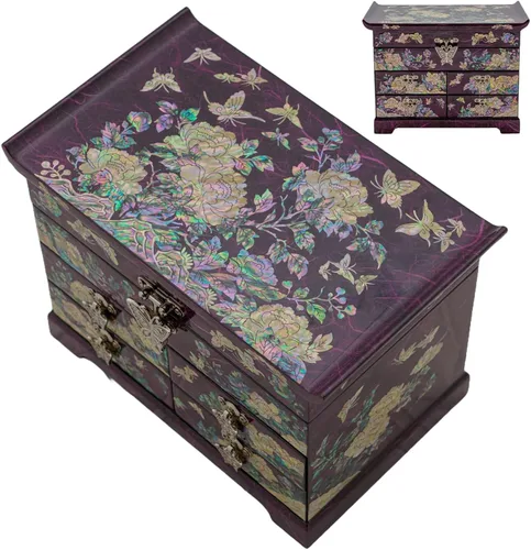 Vista 19 de Caja de Joyería February Mountain con Incrustación de Nácar - Diseño Tradicional de Flores y Mariposas Elegante para Ella