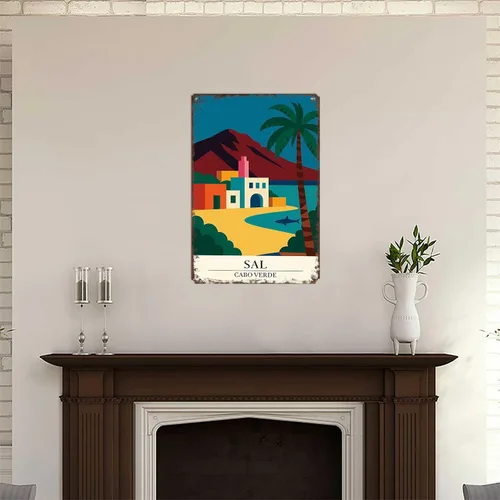 Vista 4 de Letreros de metal vintage de Sal Cabo Verde: arte de pared divertido de viaje moderno, póster de lata para hombre, cueva, oficina, hogar