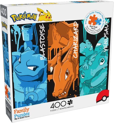 Vista 2 de Buffalo Games - Pokemon - Blastoise, Charizard y Venusaur Graffiti - Rompecabezas de 400 piezas para familias - Piezas cortadas con precisión