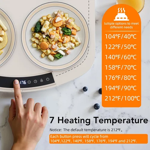 Vista 2 de Alfombrilla de calentamiento de alimentos Electactic, calentamiento rápido de 10s de silicona con temperatura ajustable de 7 niveles (hasta 212℉)