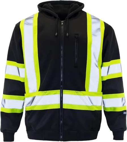 Vista 2 de JORESTECH Suéter de seguridad de alta visibilidad con diseño reflectante en la espalda X, con cremallera completa compatible con ANSI/ISEA y CSA Z96