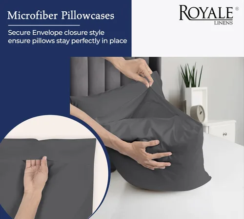 Vista 4 de Royale Linens Juego de 12 fundas de almohada grises – Fundas de almohada estándar de 20 x 26 pulgadas – 1800 microfibra cepillada – Resistente a