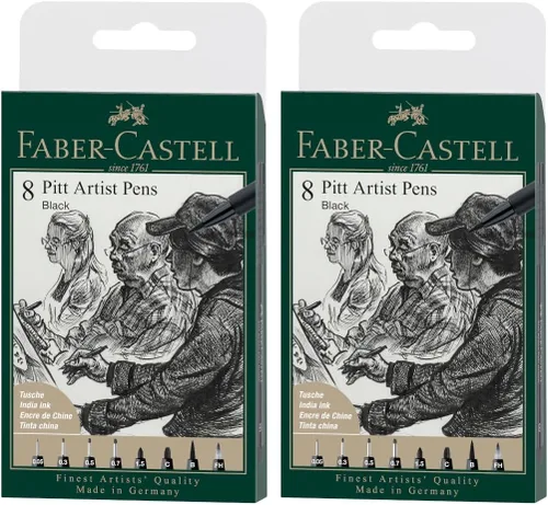 Vista 5 de Faber-Castell Pluma artística PITT con tinta india - paquete de 8 - color 199 negro - XXS, S, F, M, B, C, 1.5, Fude Hard, (167158)