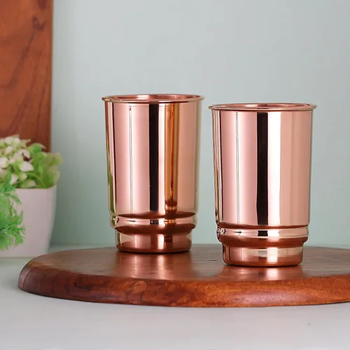 Vista 4 de HealthGoodsIn Juego de 2 vasos de cobre puro para agua, vaso de cobre ayurvédico para uso diario, acabado brillante, 11.83 oz (11.8 fl oz)