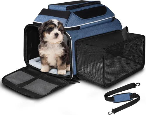 Vista 11 de Petskd Transportador de mascotas expandible superior y lateral de 17 x 11 x 9.5 pulgadas, aprobado por aerolíneas de Alaska, transportador de lados