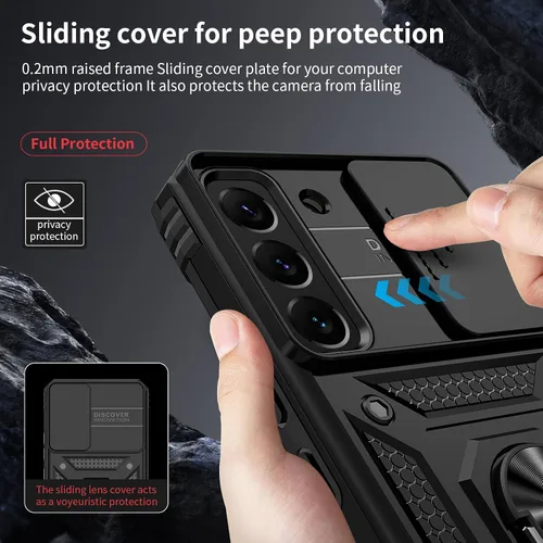 Vista 3 de Funda para Samsung Galaxy S22 Plus con cubierta para lente de cámara, protector de pantalla HD, protección contra caídas de grado militar de 10