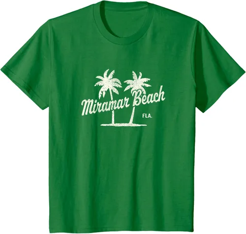 Vista 46 de Miramar Beach Florida Vintage 70s Palm Trees - Camiseta gráfica, Azul / Patchwork, S