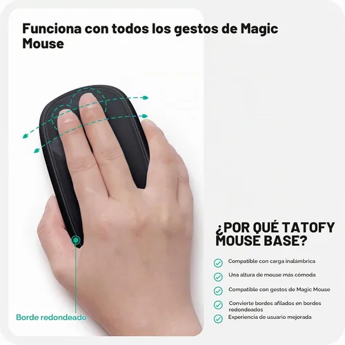 Vista 5 de Cargador de ratón TATOFY Compatible con Magic Mouse 2 (USB-C) Agarre con soporte de carga inalámbrica, base ergonómica (Negro)