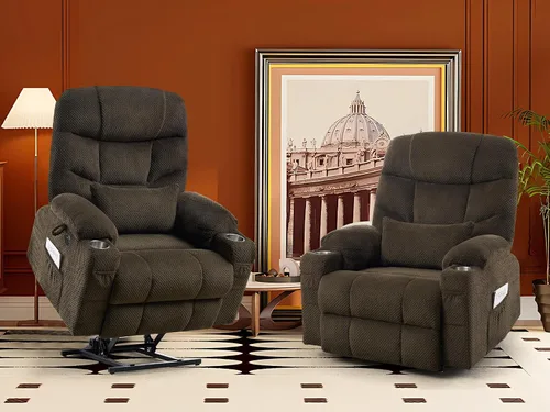 Vista 11 de CDCASA Silla Reclinable de Elevación Eléctrica de Gran Tamaño con Doble Motor que se Recuesta Completamente con Masaje, Calefacción, Textil
