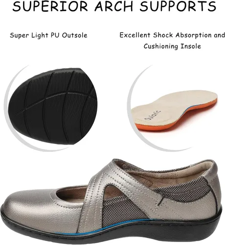 Vista 5 de Oviaric Zapatos planos clásicos y cómodos Mary Jane para mujer, zapatos de vestir casuales a la moda, bonitos zapatos de vestir con puntera cerrada