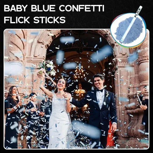 Vista 2 de Ultimate Confetti - Paquete de 8 varitas de confeti azul bebé - Palitos de mano de 6 pulgadas de papel de seda biodegradable para bodas, cumpleaños